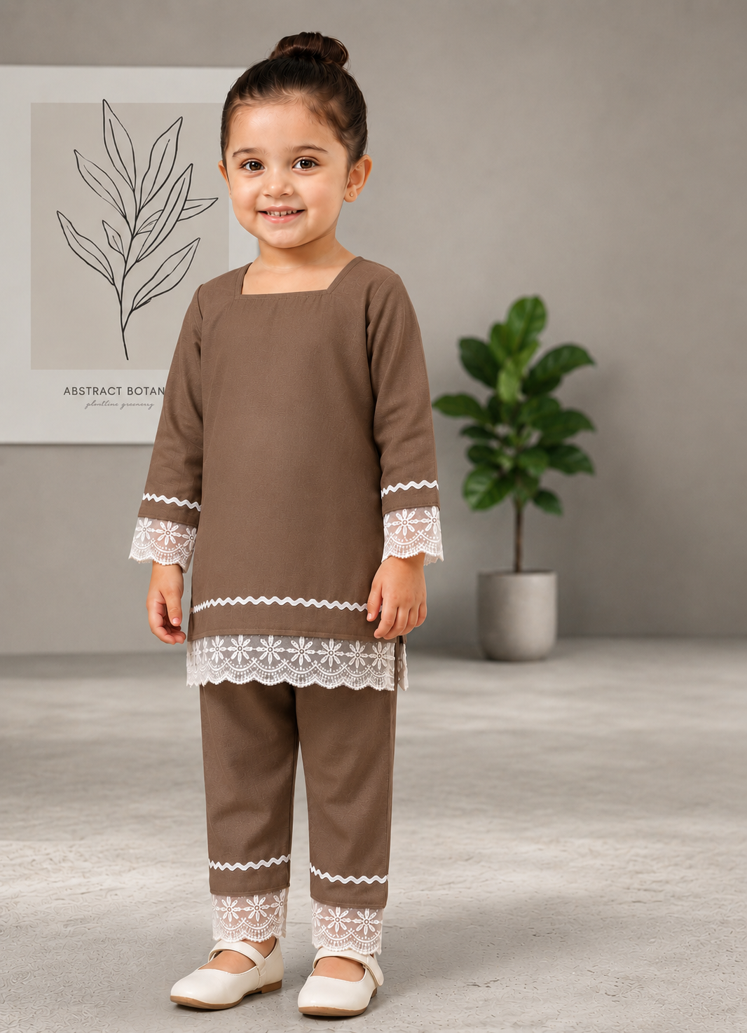 Premium Cotton Kurta & Trouser Set with Floral Lace Detailing