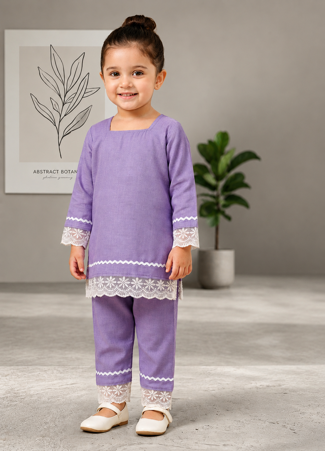 Premium Cotton Kurta & Trouser Set with Floral Lace Detailing