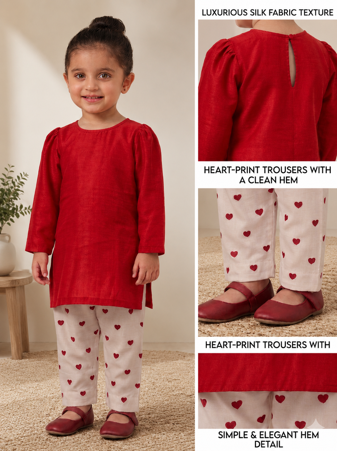 Ruby Hearts Rayon Kurta Pant Set for Girls